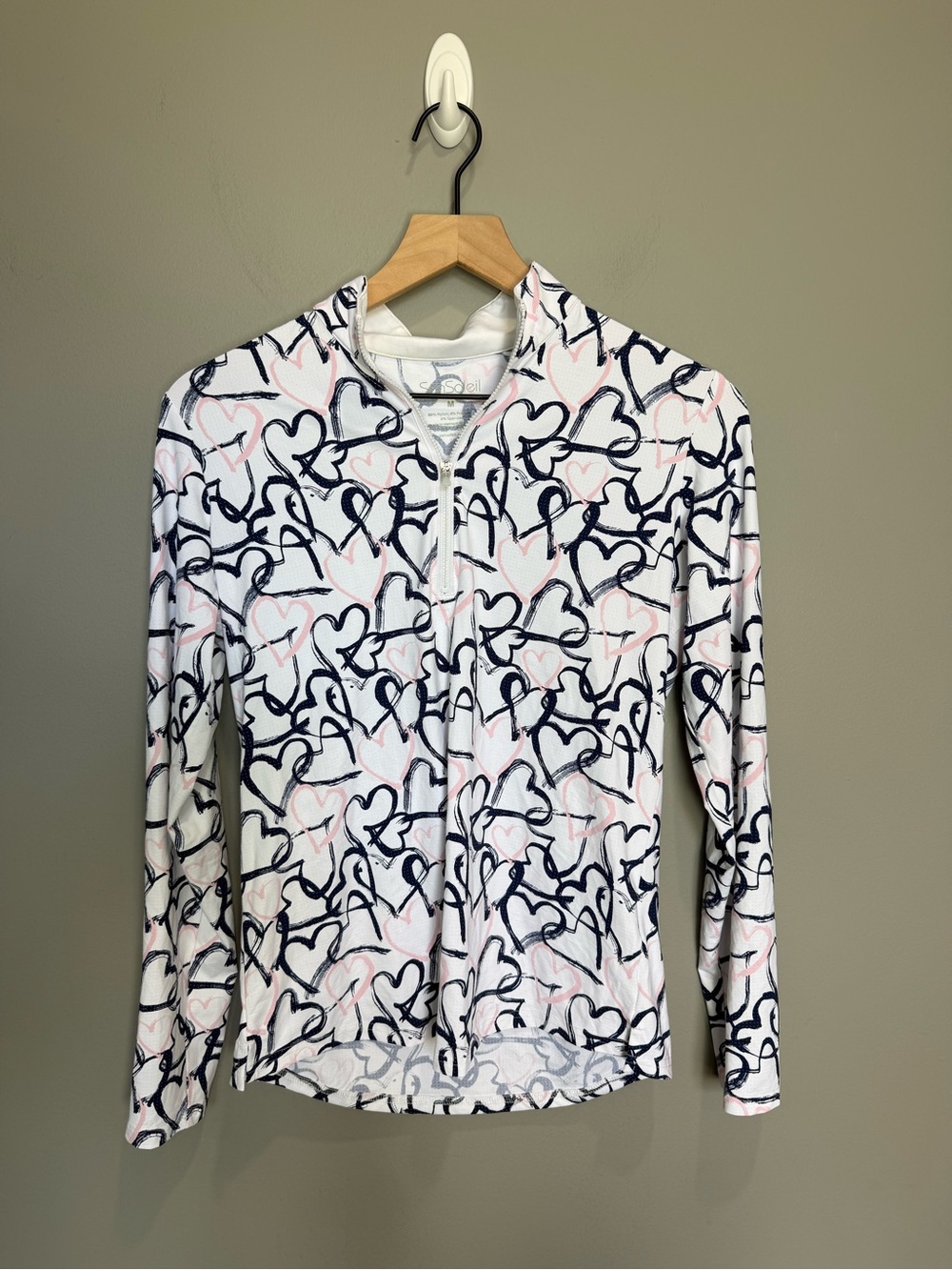 SanSoleil Heart Print UPF 50 Cooling Golf Quarter Zip Top Women’s Medium
